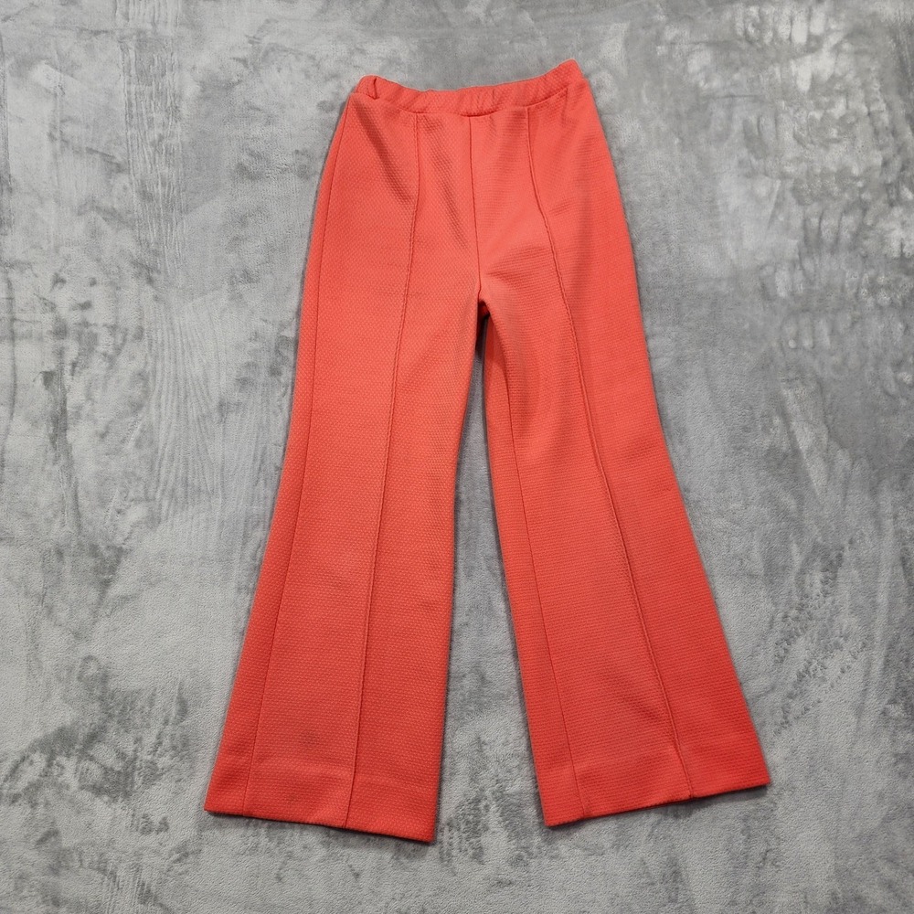 Vintage 70s Pykettes Pants Womens XS Orange Knit Pull On Wide Leg Stretch Casual